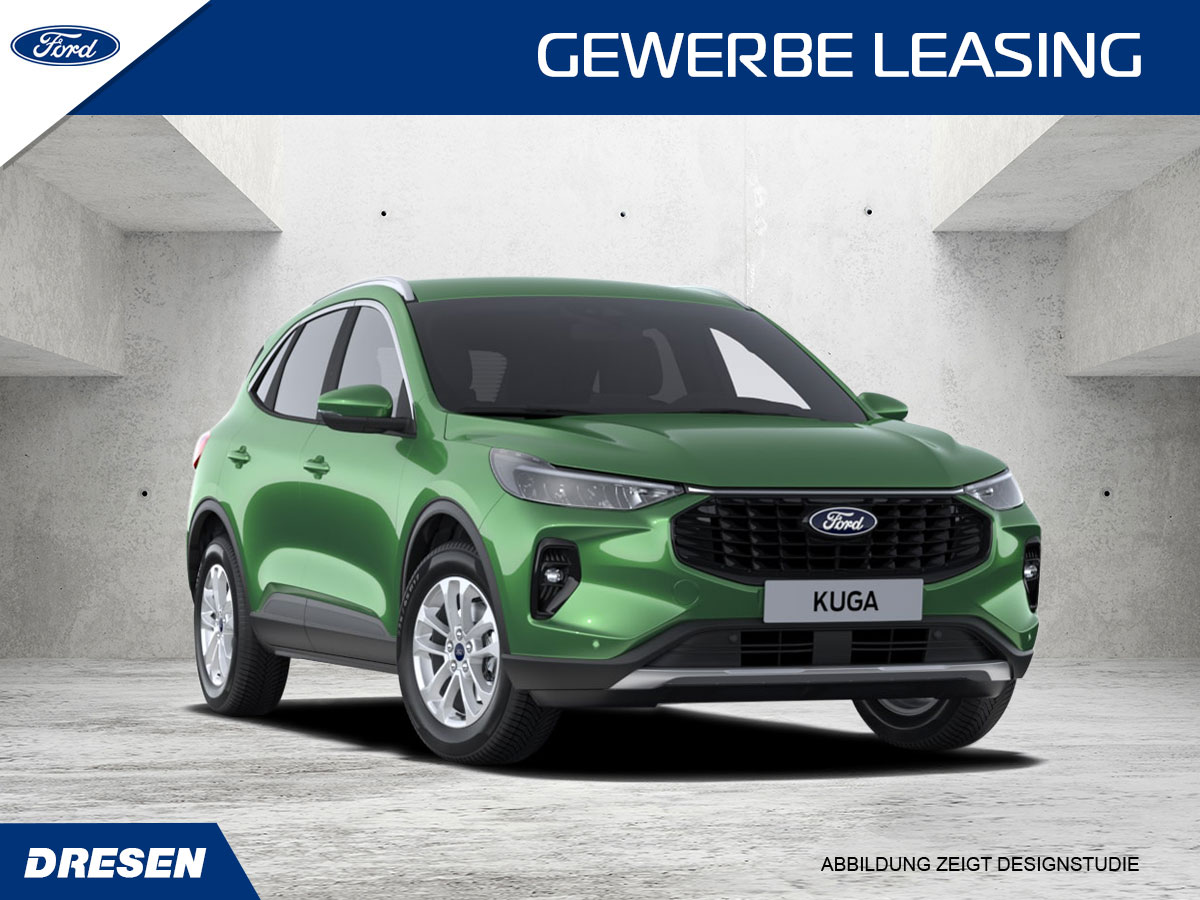 Grüner Ford Kuga vor Betonwand Hintergrund. Vorschau Gewerbeleasingangebot.