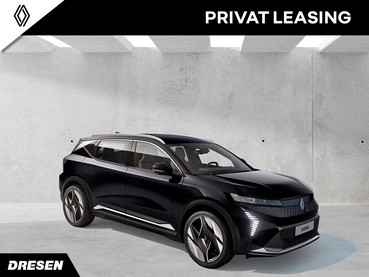 Schwarzer Renault Scenic vor Betonwand Hintergrund. Vorschau Privatleasingangebot.