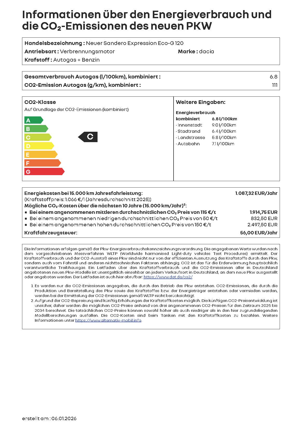 PKW Label Sandero ECO-G 120
