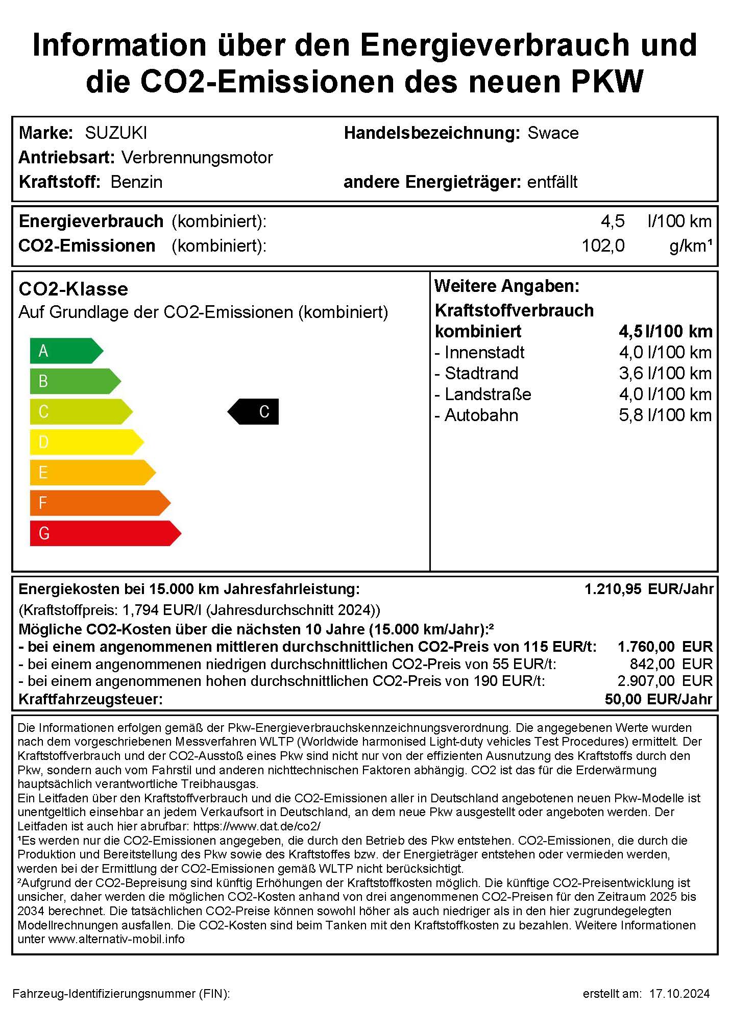 Energie-Label-Swace-1.8 HYBRID CVT1