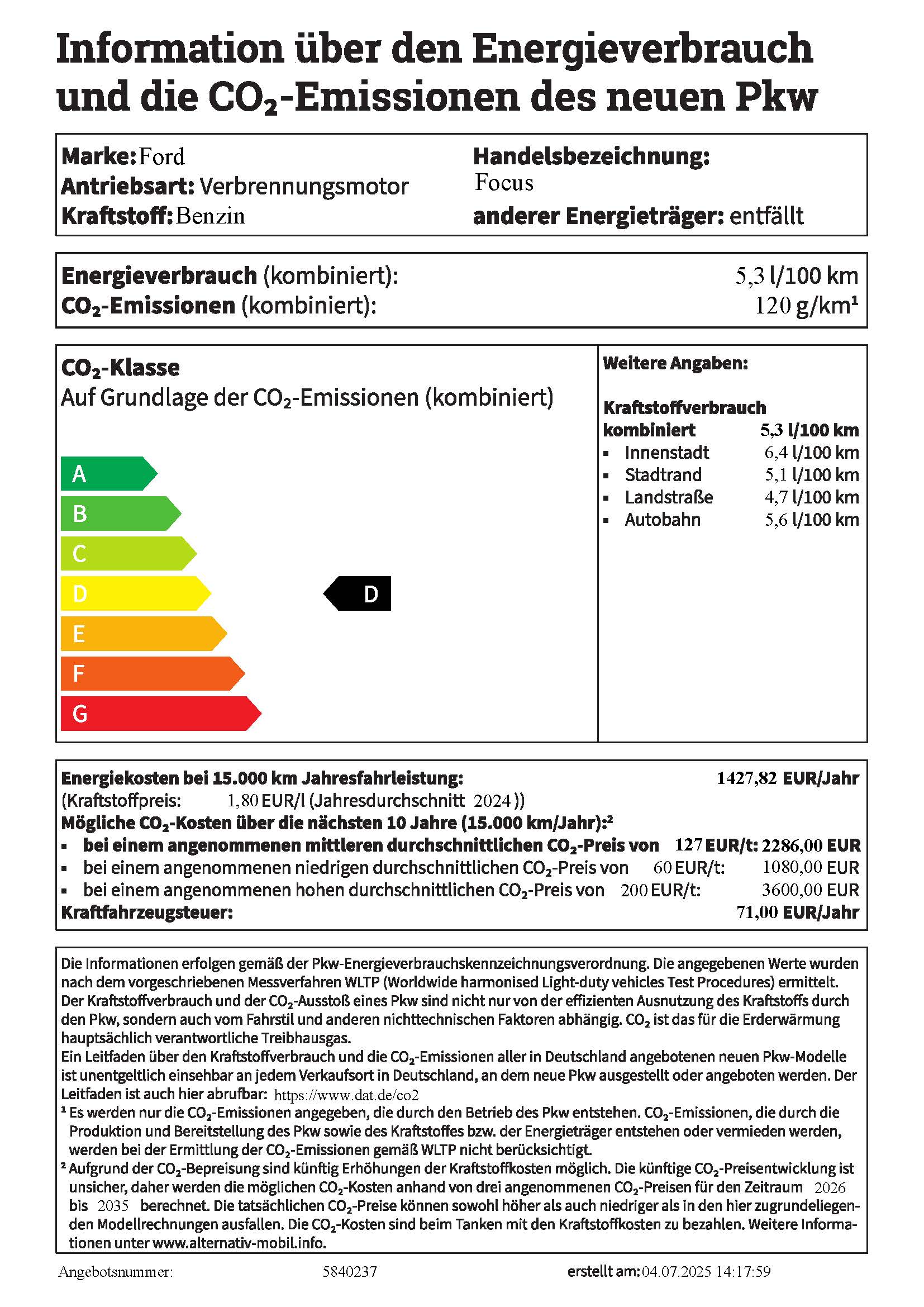 PKW Label Ford-Focus-Titanium-10l-Hybrid-92kW