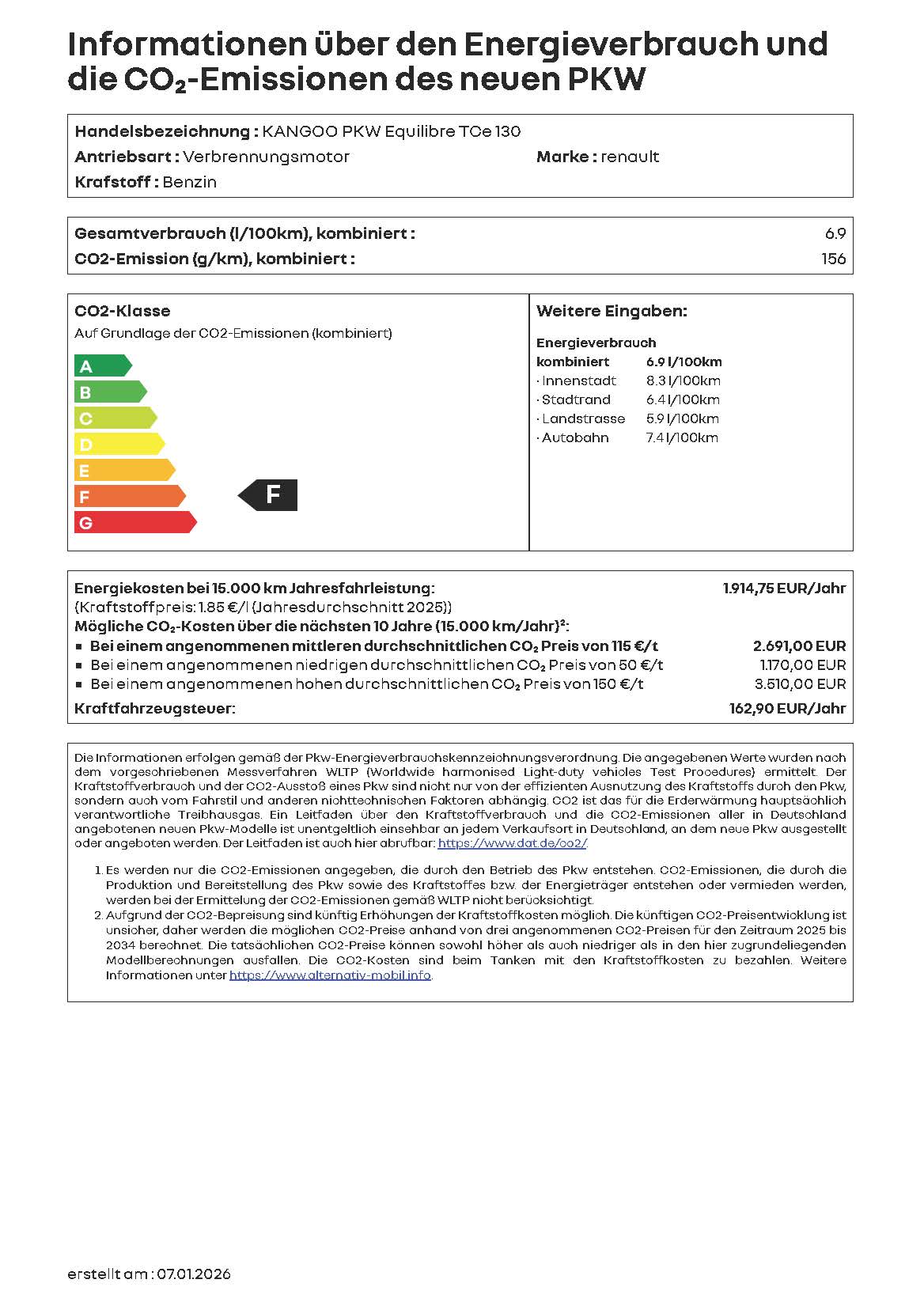 PKW Label Kangoo 130