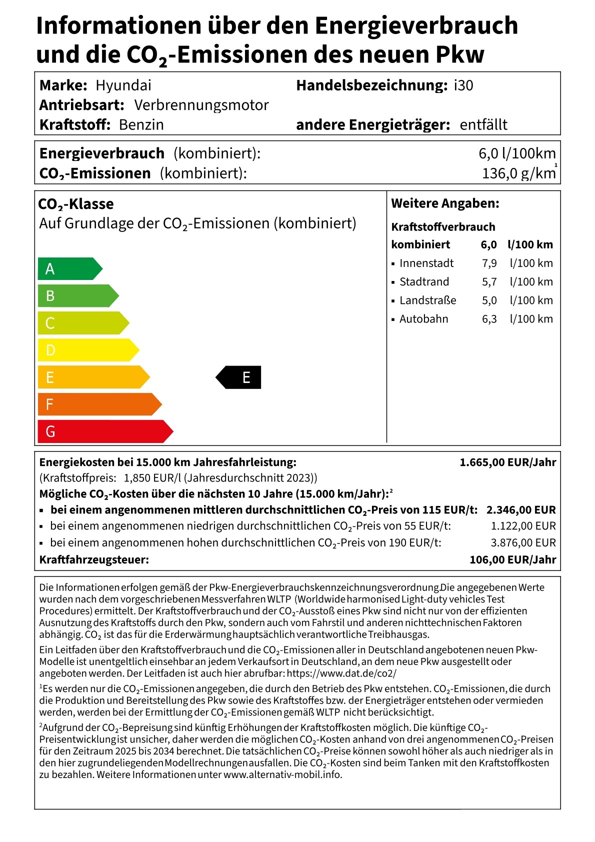 PKW Label Hyundai i30 1.0 Advantage Limo.