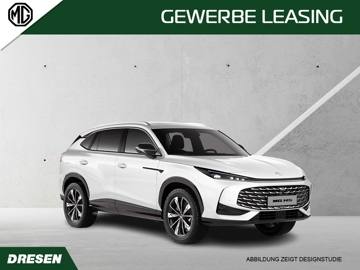 Weißer MG HS vor Betonwand Hintergrund. Vorschau Gewerbeleasingangebot.