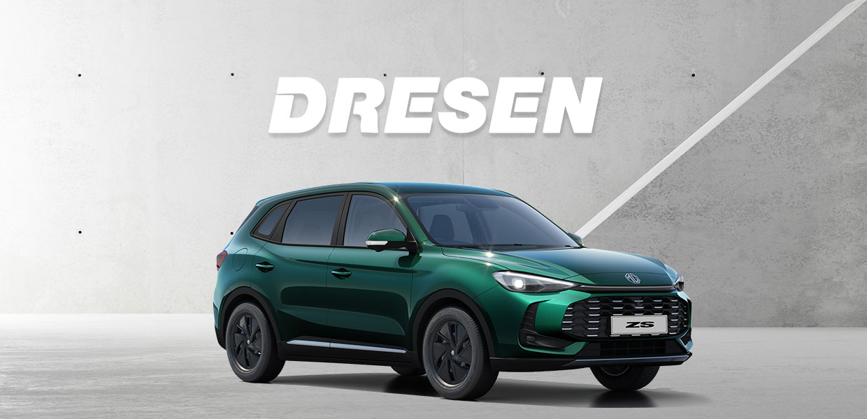 Grünes SUV vor modernem Hintergrund seitlich abgebildet