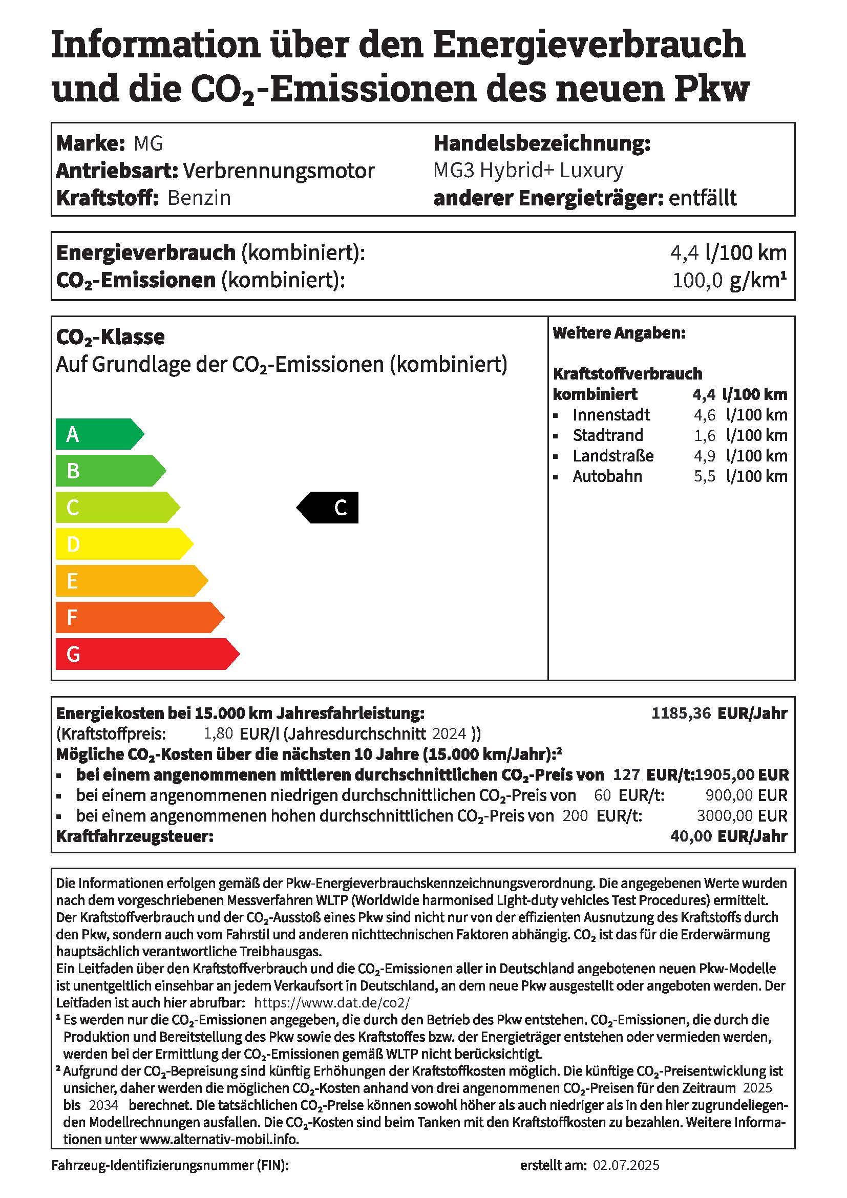 PKW Label MG 3 Hybrid+ Luxury