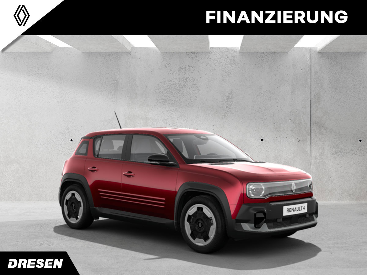Roter Renault R4 vor Betonwand Hintergrund. Vorschau Finanzierung.