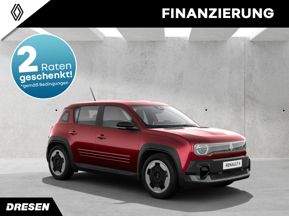 Renault 4 vor Betonwand. Vorschau Finanzierungsangebot. Mit 2-Raten geschenkt Störer.