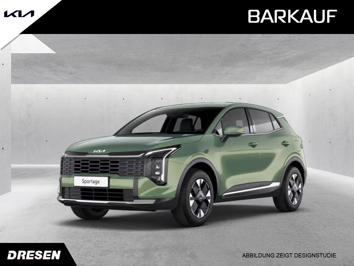 Grüner Kia Sportage vor betonwand Hintergrund. Vorschau Barkaufsangebot.