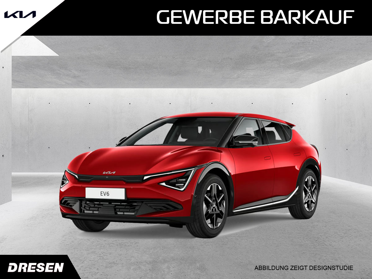 Roter Kia EV6 Air vor Betonwand Hintergrund. Vorschau Gewerbe Barkaufangebot.
