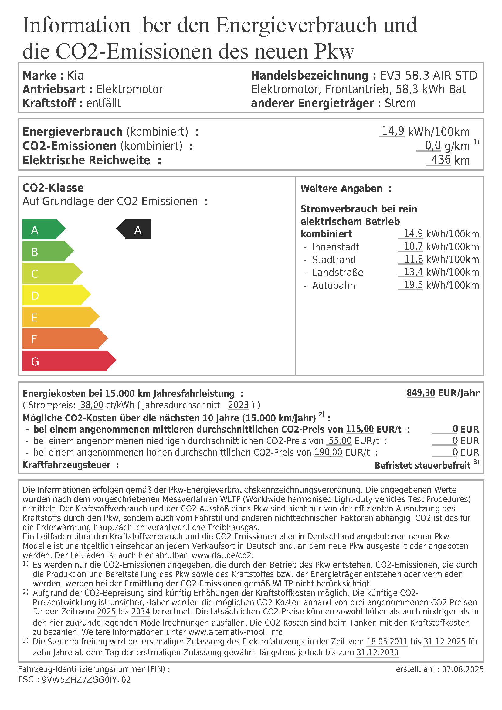 PKW Label Kia EV3 Air.