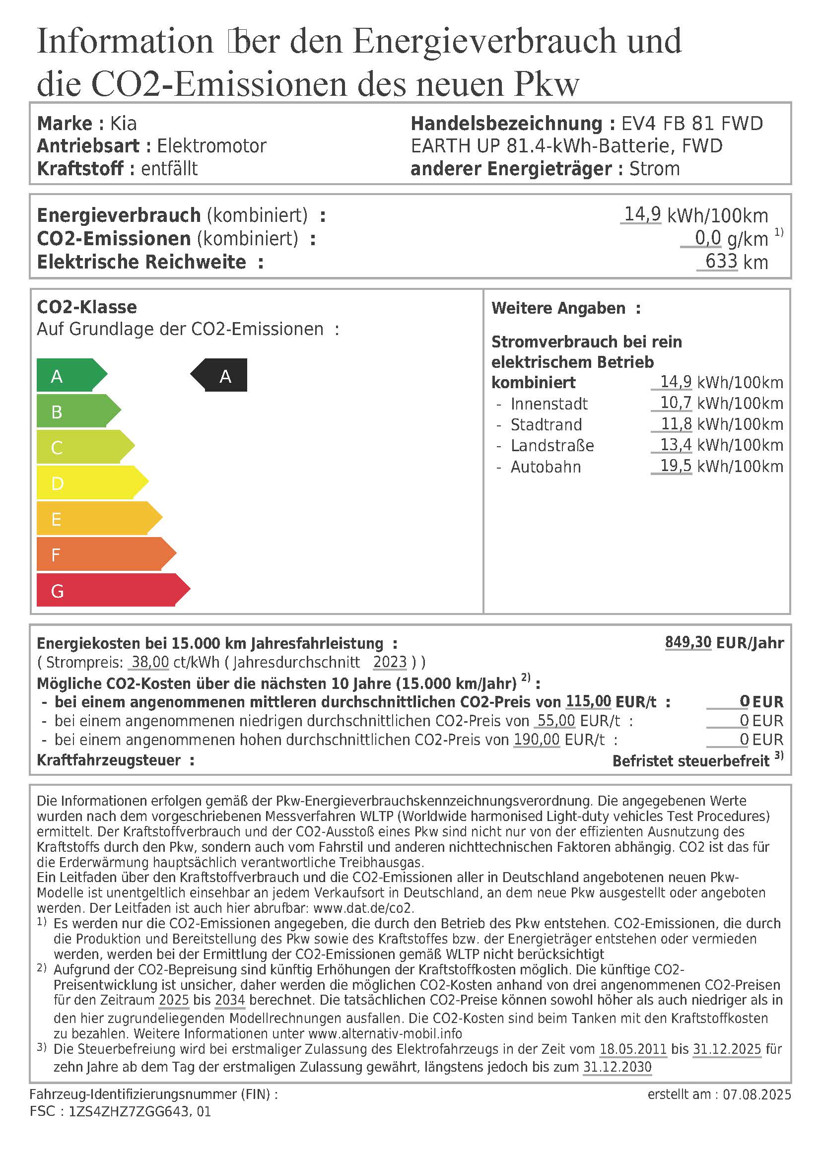 PKW Label Kia EV4 Fastback Earth.