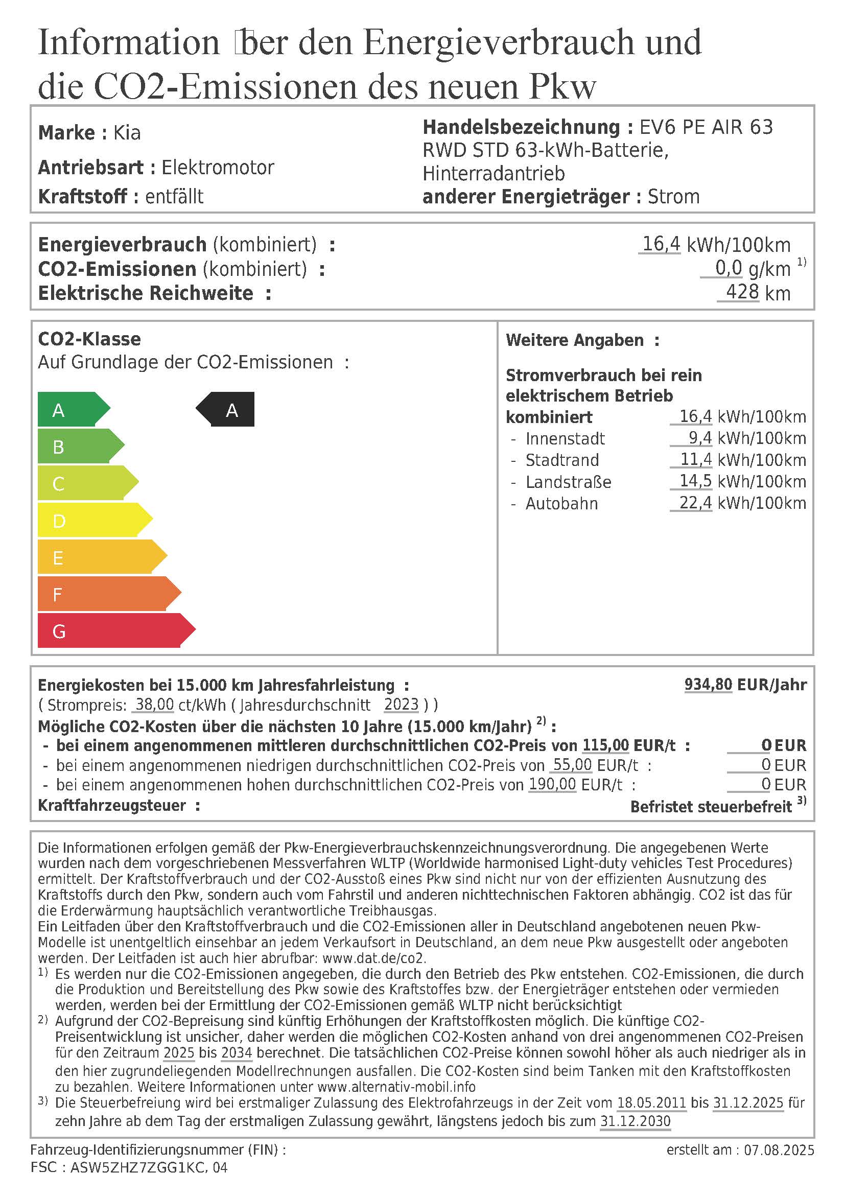 PKW Label Kia EV6 Air.