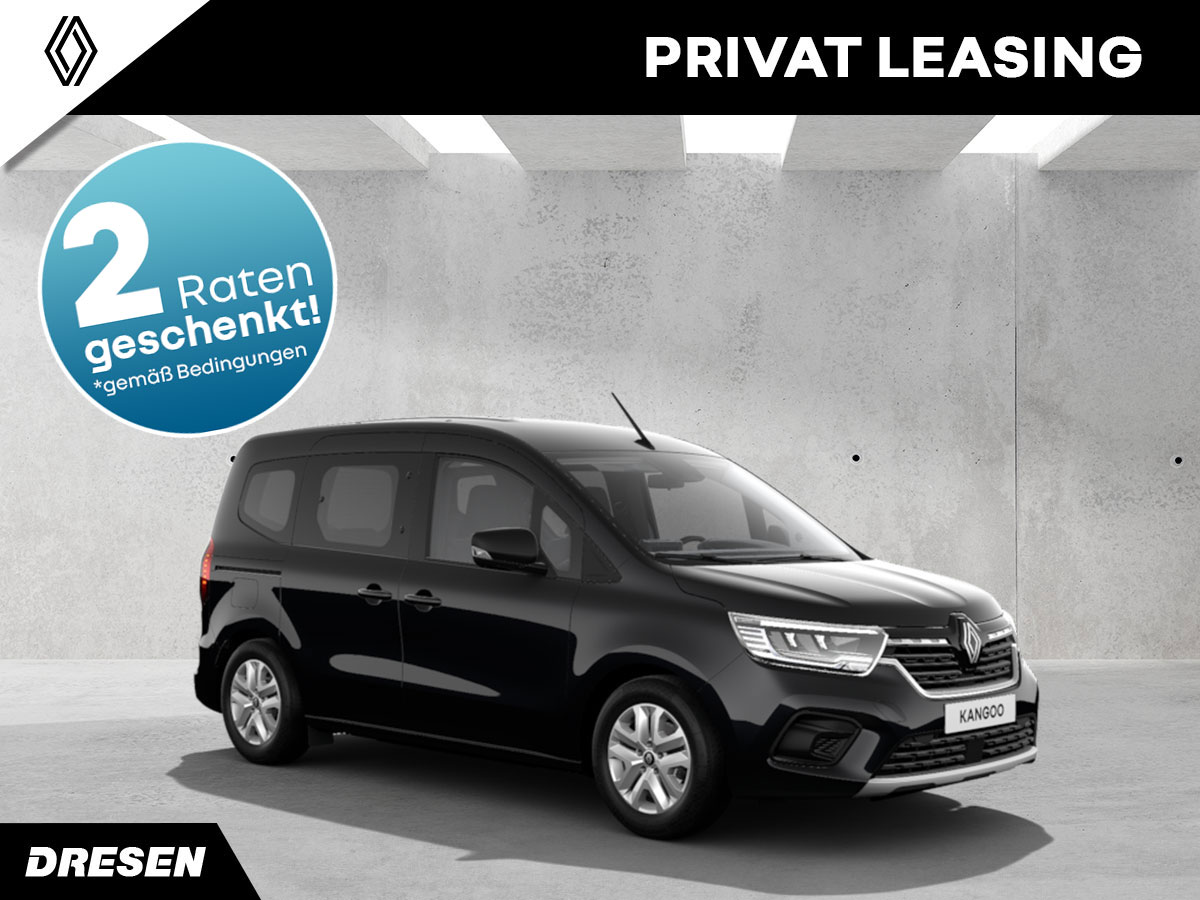 Renault Kangoo vor Betonwand. Vorschau Privatleasingangebot. Mit 2-Raten geschenkt Störer.