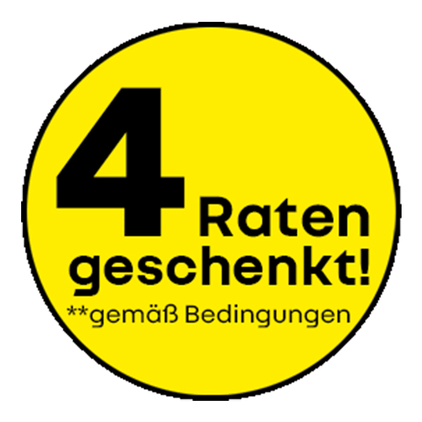 gelber Störer " 4 Raten geschenkt"