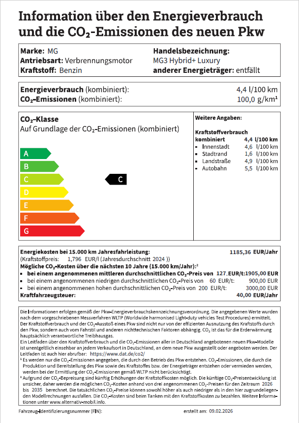PKW Label MG3 Hybrid+ Luxury
