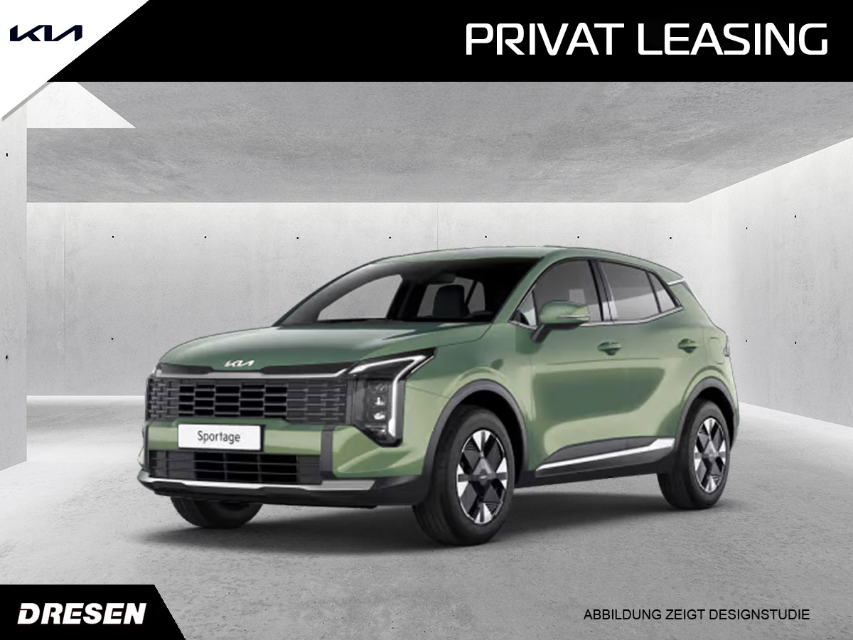 Grüner Kia Sportage vor betonwand Hintergrund. Vorschau Privat Leasing