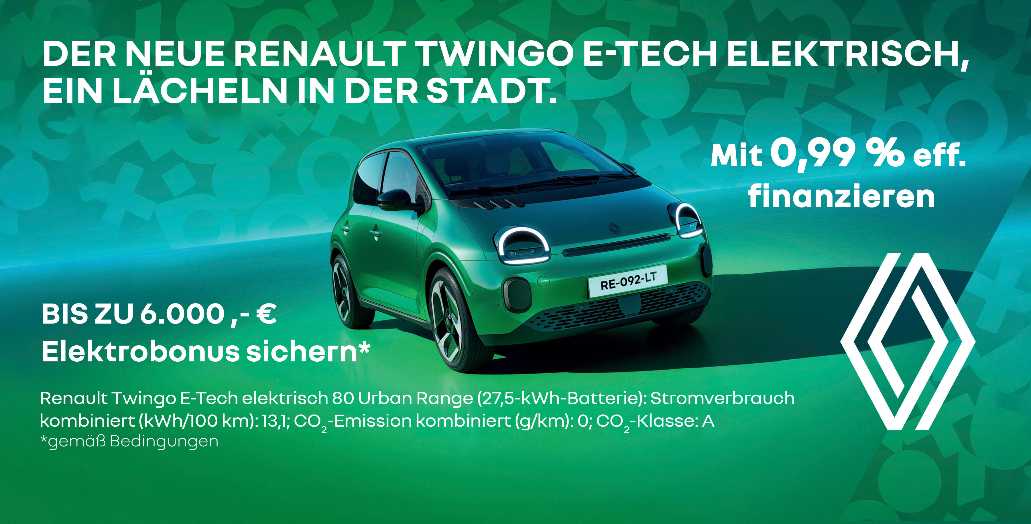 Grüner Renault Twingo vor grünem Hintergrund