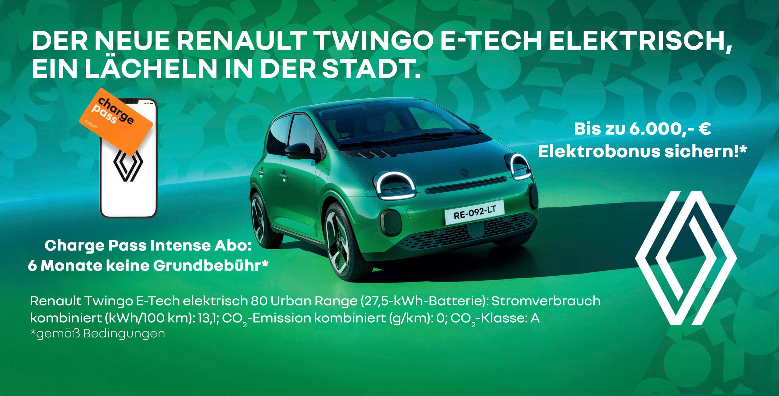 grüner Twingo + Charge Pass